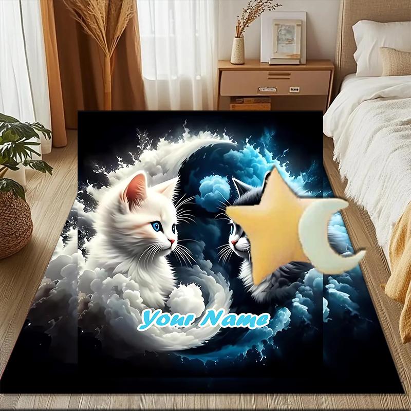 1PC Custom Name Cats Clouds" Theme Floor Mat Ideal for Living Room, Game Rooms, Office, Bedroom Floor Mat Playful Design