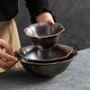 Ceramic Gold Border Flower Shaped Bowl Retro Salad Bowl Dessert Bowl Thick Soup Bowls Service Bowls Hotel Specialty Tableware