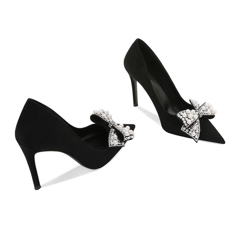 Брендовые женские сексуальные туфли на высоком каблуке, модные туфли-лодочки на шпильке с бантом, туфли-лодочки с острым носком, новый тренд, дизайнерская вечерняя женская обувь Mujer