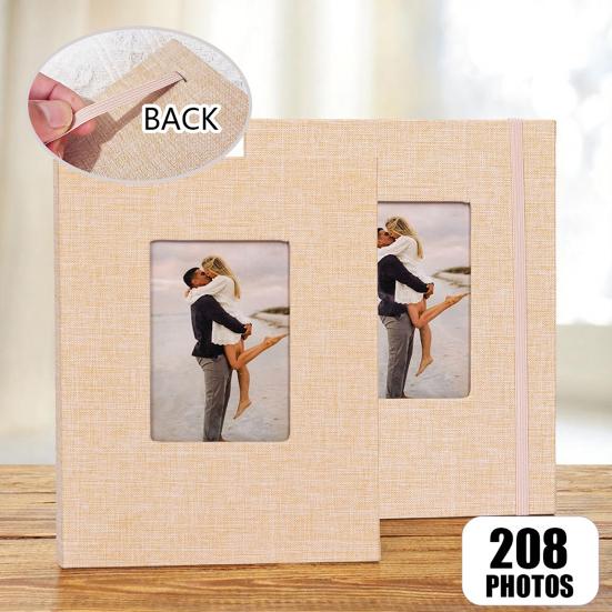 Yousheng Fabric Photo Album with 208 Pockets Slip-in Picture Albums Linen Cover Memory Book with Front Window for Family Anniversary Vacation Wedding