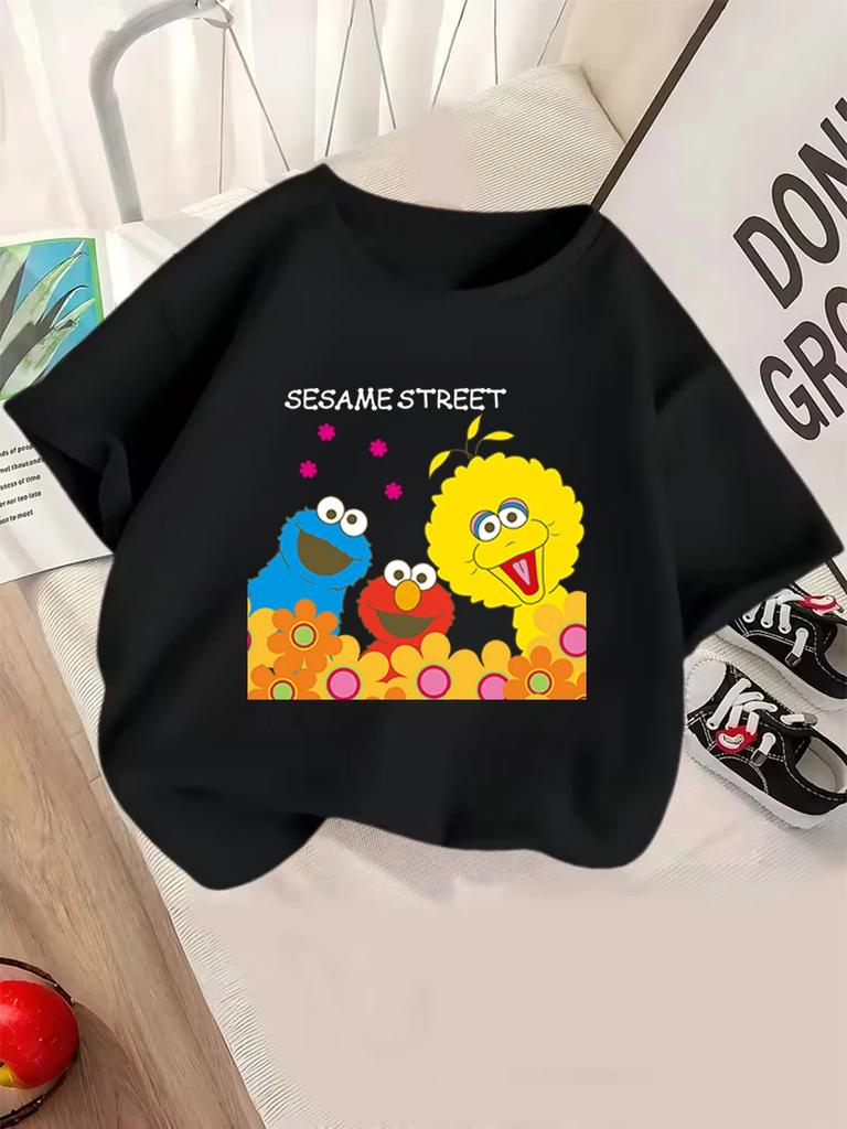 Abby Sesame Street Kids Short Sleeve Tee Summer Cute Cartoon Crewneck Casual 3-14