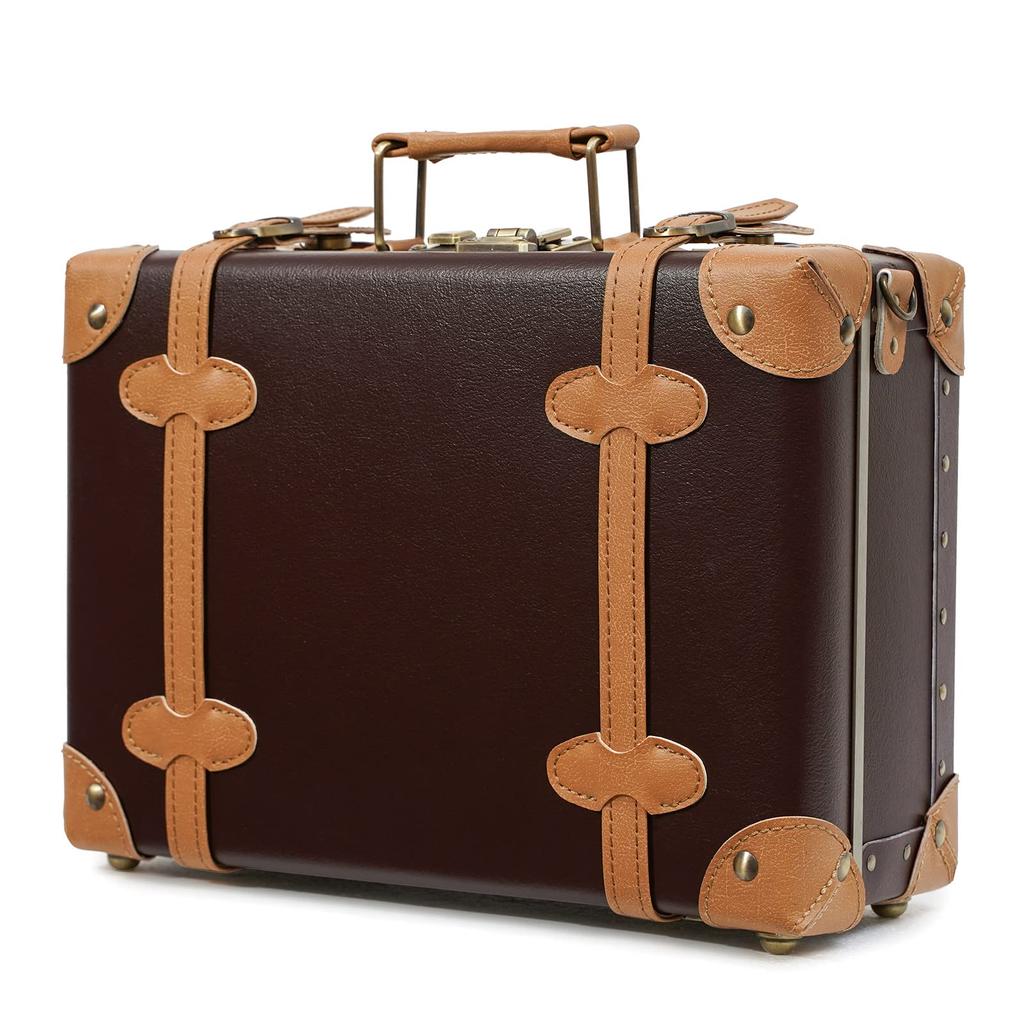 Vintage Cute Overnight Case No Wheels Mini Leather Trunk Suitcase with Shoulder Strap [urecity] & Carry-on
