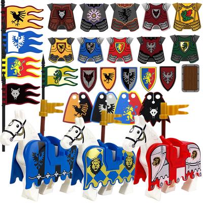 MOC средневековый красный лев черный орел замок солдат рыцарь лошадь строительный блок военная фигурка жилет броня флаг игрушка подарок B036