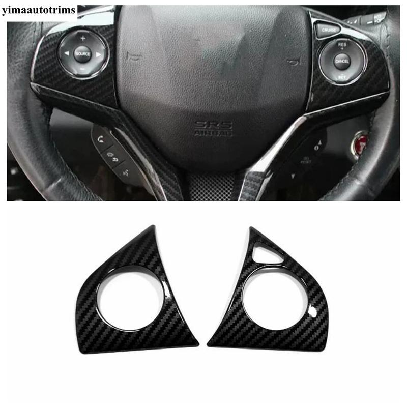 For Honda Vezel HR-V 2014 - ABS Carbon Fiber Car Steering Wheel Button Frame Decoration Cover Trim Accessories Interior