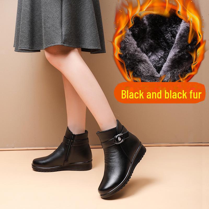 Женские нескользящие короткие ботинки из хлопкового бархата для людей среднего и пожилого возраста - теплая зимняя кожаная обувь для мам и бабушек