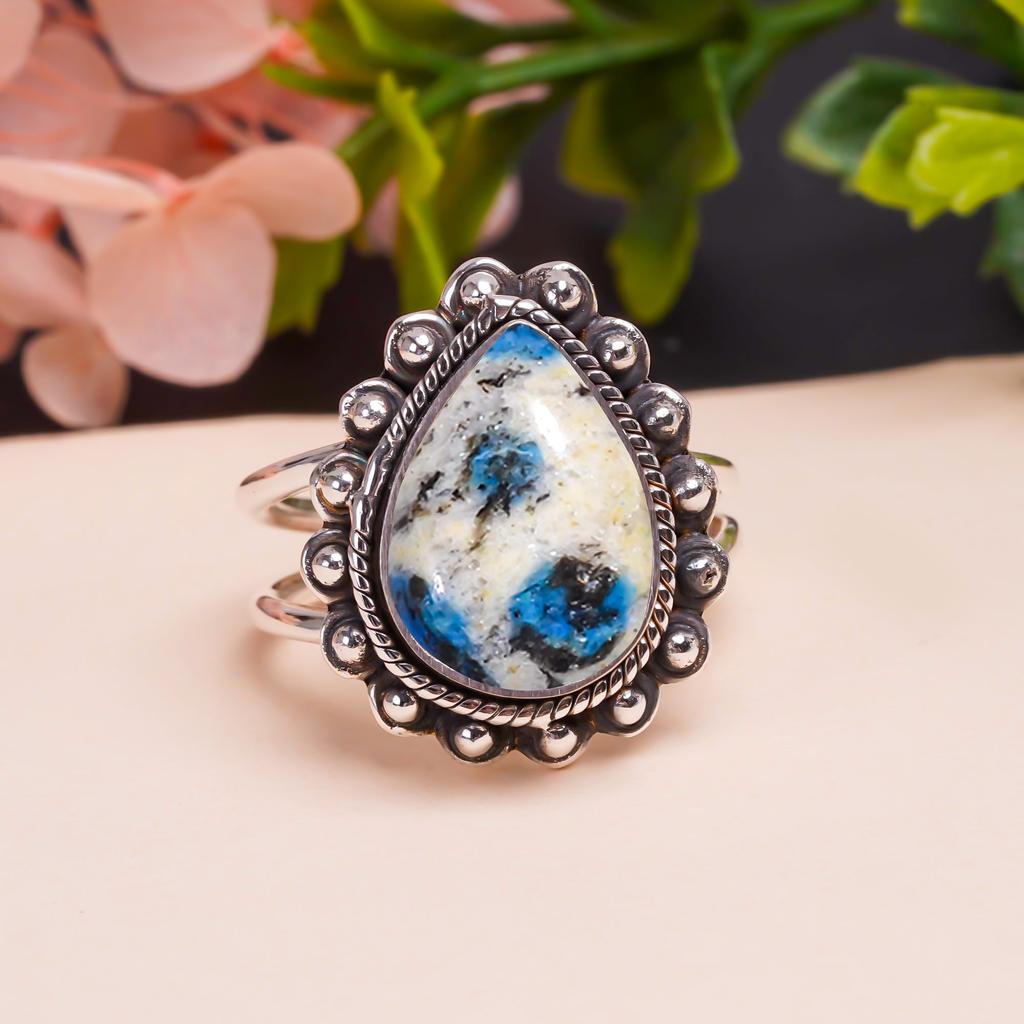 K2 Blue Azurite - пакистанский драгоценный камень 925 стерлингового серебра кольцо V9467, серое и синее кольцо, грушевое кольцо, подарок на День святого Валентина, подарок для нее, подарок на день рождения, Хан