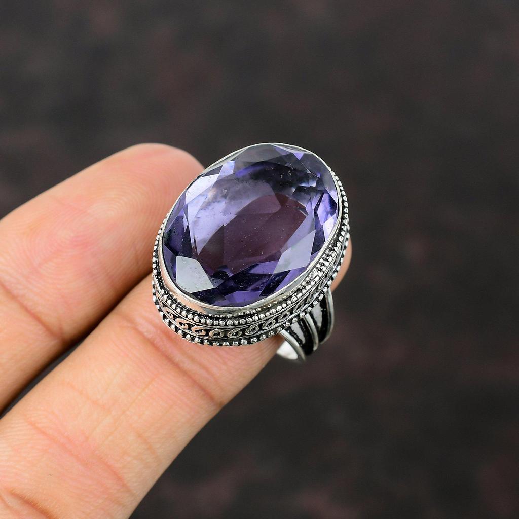 Кольцо с ограненным африканским аметистом Кольцо из стерлингового серебра 925 пробы Ручной работы Антикварное кольцо Красивое украшение с драгоценным камнем Винтажное кольцо Регулируемое