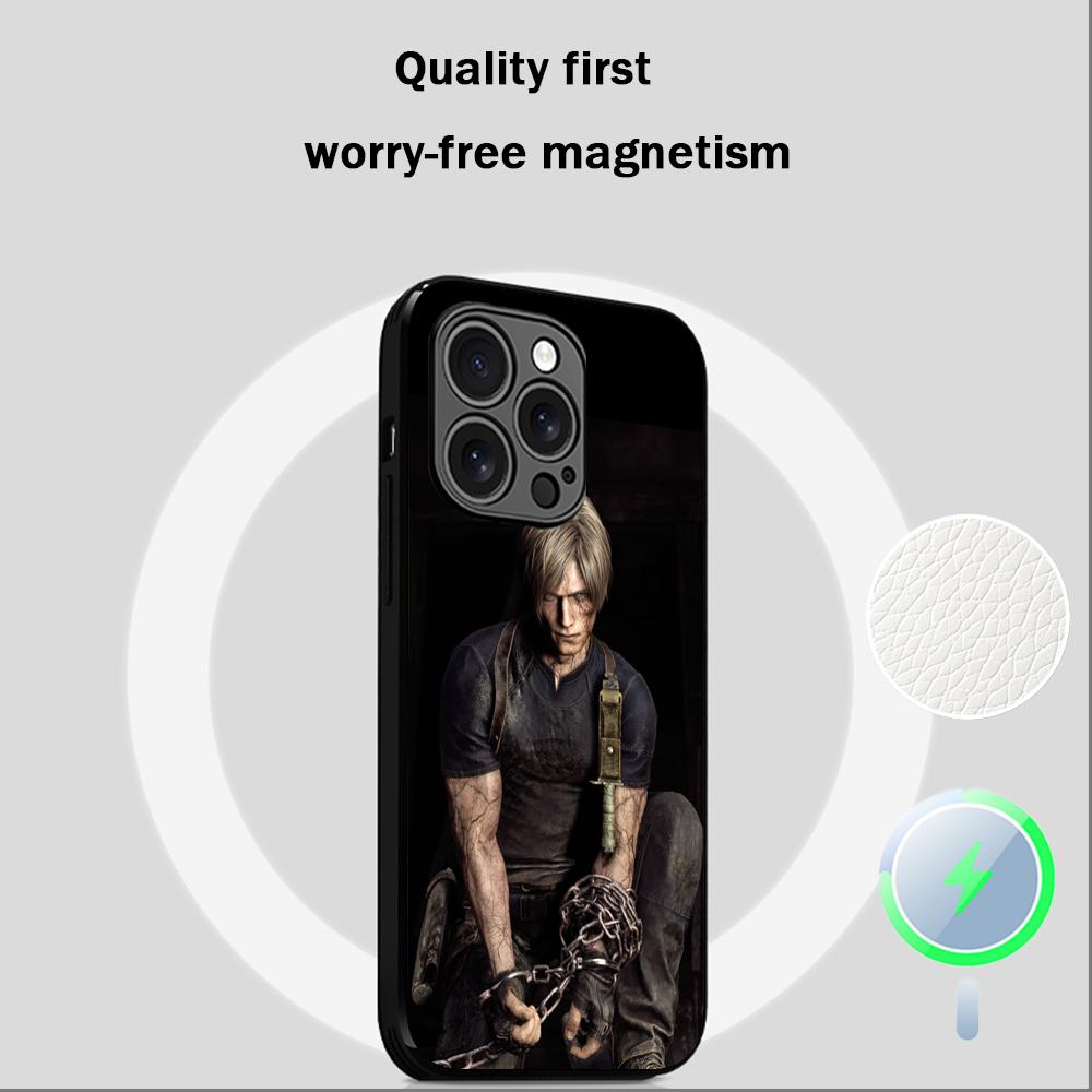 Ада Вонг X Леон горячий игровой плакат Чехол для телефона для iPhone 17 16 15 14 13 12 Plus Pro Max Высококачественная Люксовая Овечья кожа Magsafe