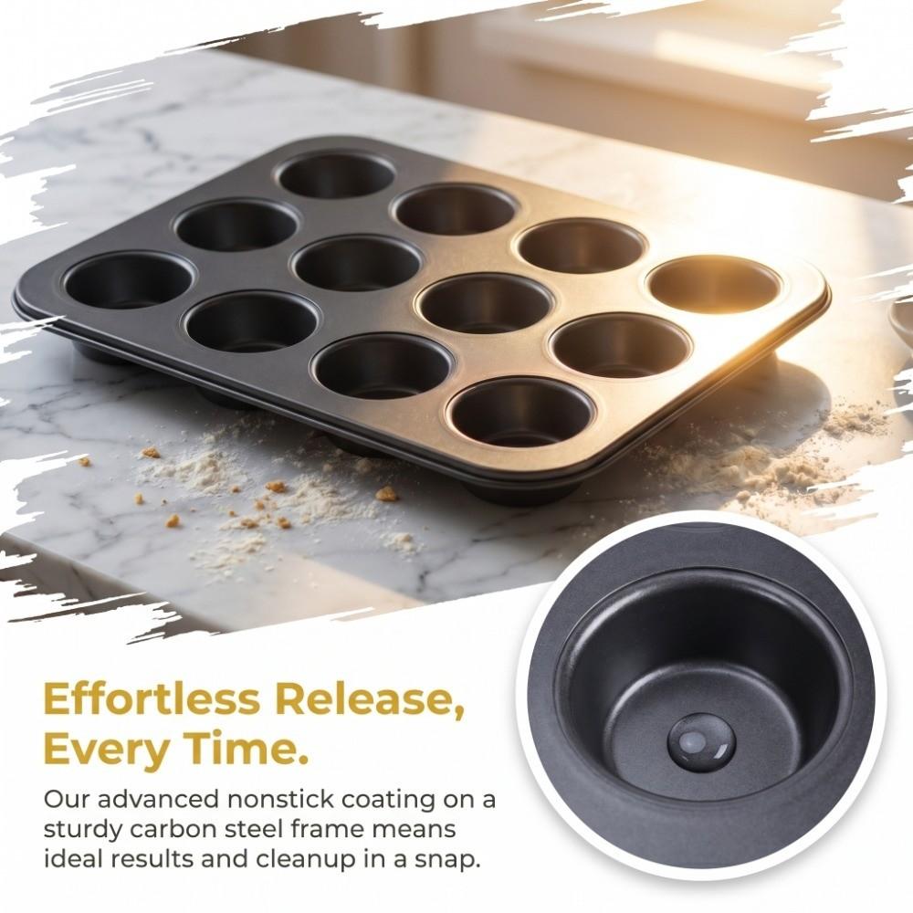 Carbon Steel Cupcake Tin 12-Cup Design Baking Pan Tea Cakes Bakeware Tray  Home Baking