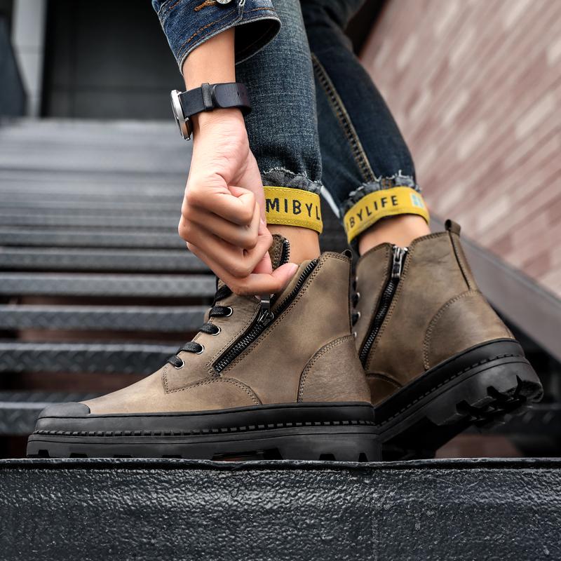 Модные мужские зимние ботинки из натуральной кожи с боковой молнией, модные мужские ботинки на шнуровке, удобные повседневные ботинки с высоким верхом