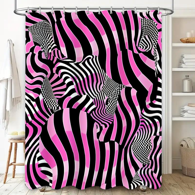 Черная розовая полосатая шторка для душа зебра для декора ванной комнаты полиэфирная ткань с кольцами держатель набор (L)