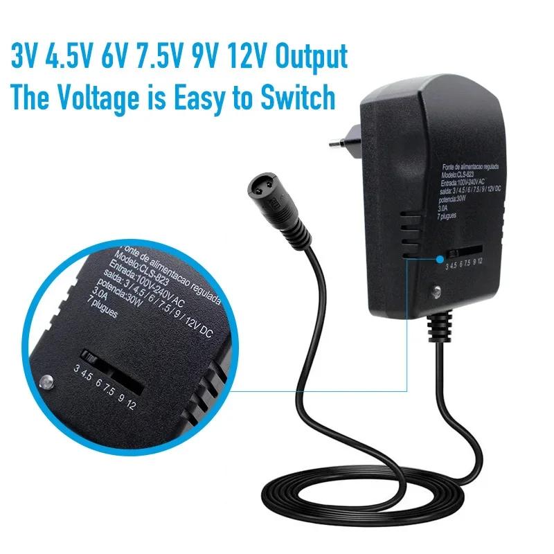 Регулируемый импульсный источник питания 12 В, вольтовый трансформатор AC 220 В в DC 3 В 4.5 В 6 В 7.5 В 9 В 12 В, источник питания с 7 разъемами DC типа «мама»