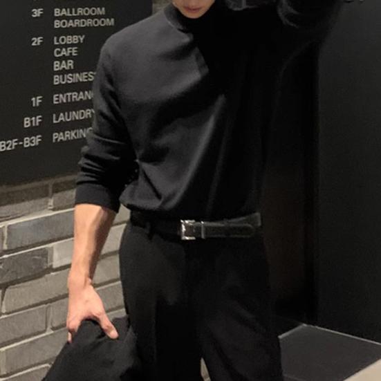 Men Bottoming T-shirt Half-high Collar German Velvet Solid Color Elastic Mid Length Pullover Layering Top for Winter And Fall