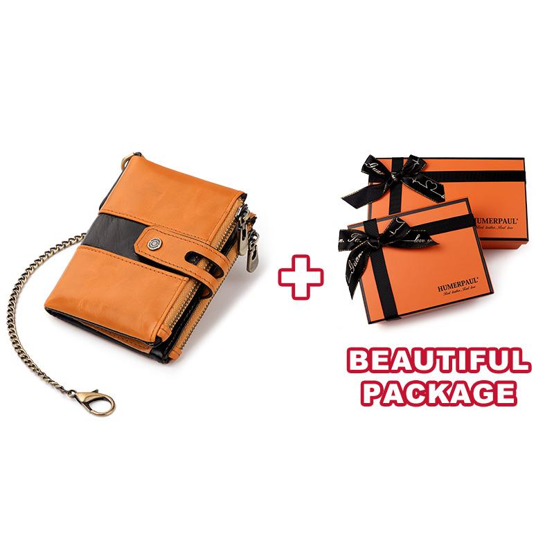 Humerpaul Genuine Leather Wallet Men Coin Purse Hasp Black Color With Chain Male Wallet Portomonee PORTFOLIO Money Bag Small