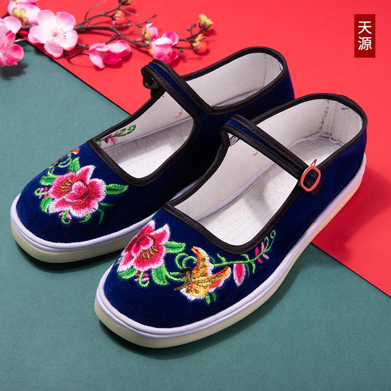 Туфли «Старый Пекин», тканевые туфли, женские туфли с вышивкой, нескользящие бабушкины туфли с одним ремешком, туфли для мам, танцевальная обувь