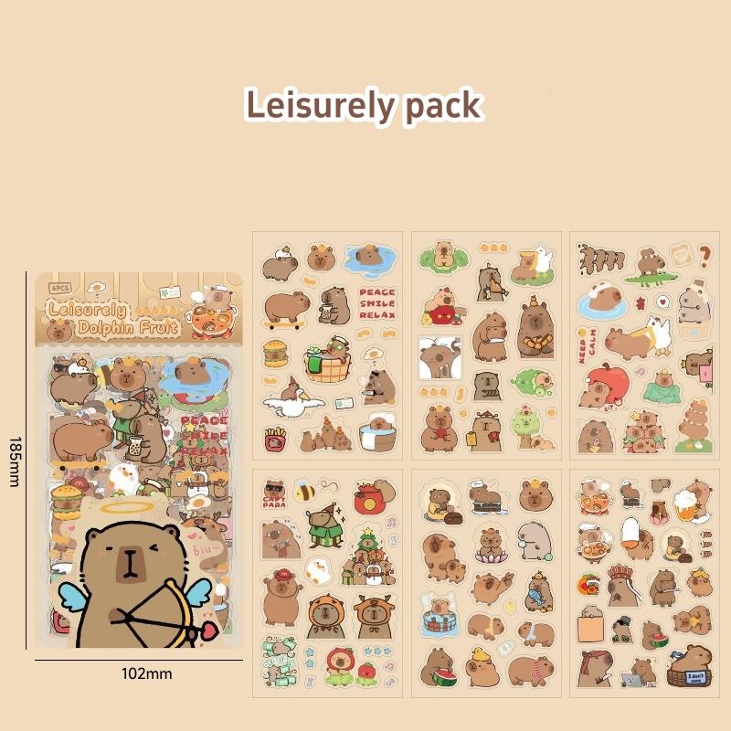 Наклейки Capybara Pack 6 листов мультяшный маленький дельфин PET наклейки для заметок украшение для дневника альбома
