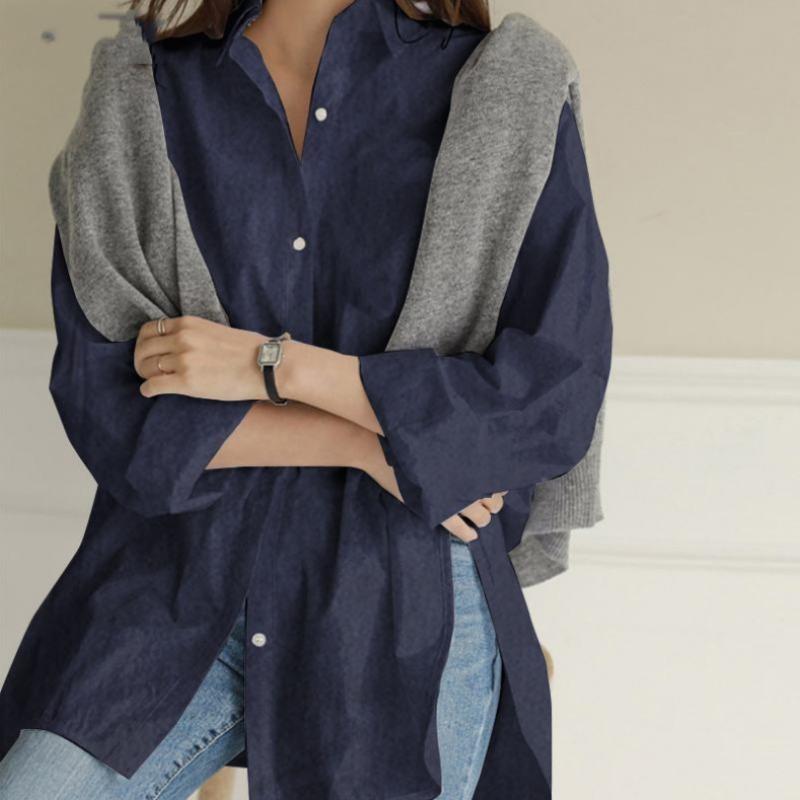 Модные повседневные свободные женские рубашки больших размеров на пуговицах с длинным рукавом, нестандартные осенние белые блузки женские однотонные простые офисные женские блузки топы 26027