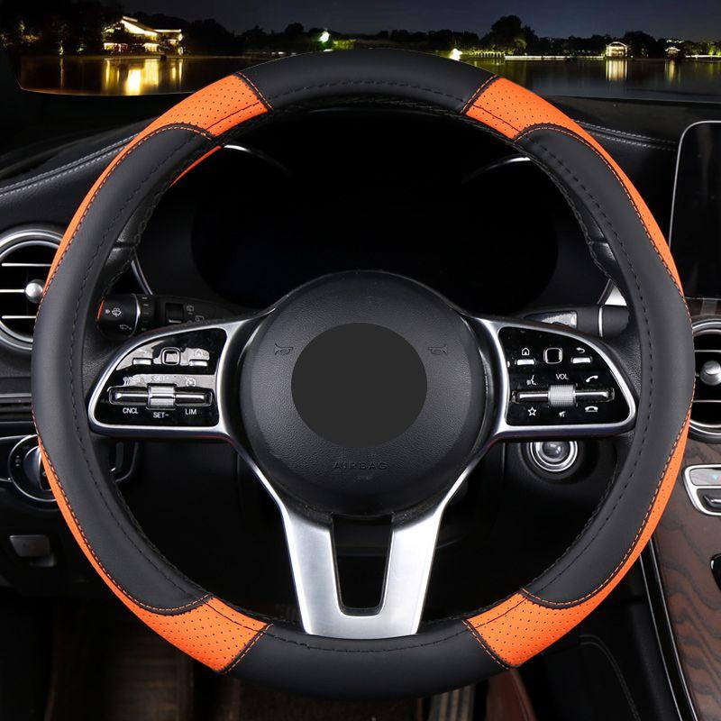 Leather Car Steering Wheel Cover, Non-Slip Car Wheel Cover Protector Breathable Microfiber Leather Universal Fit for Most Cars