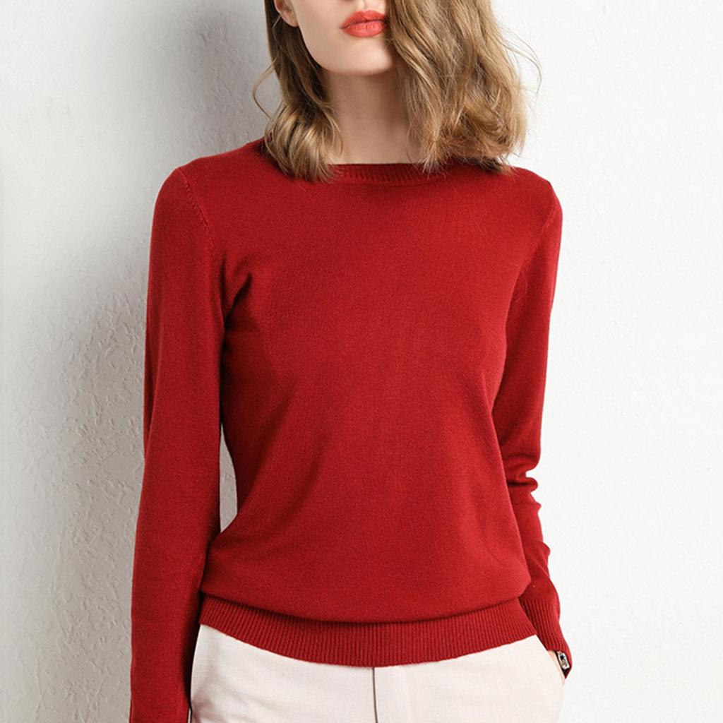 Женский вязаный свитер с длинными рукавами и круглым вырезом, свободный тонкий топ