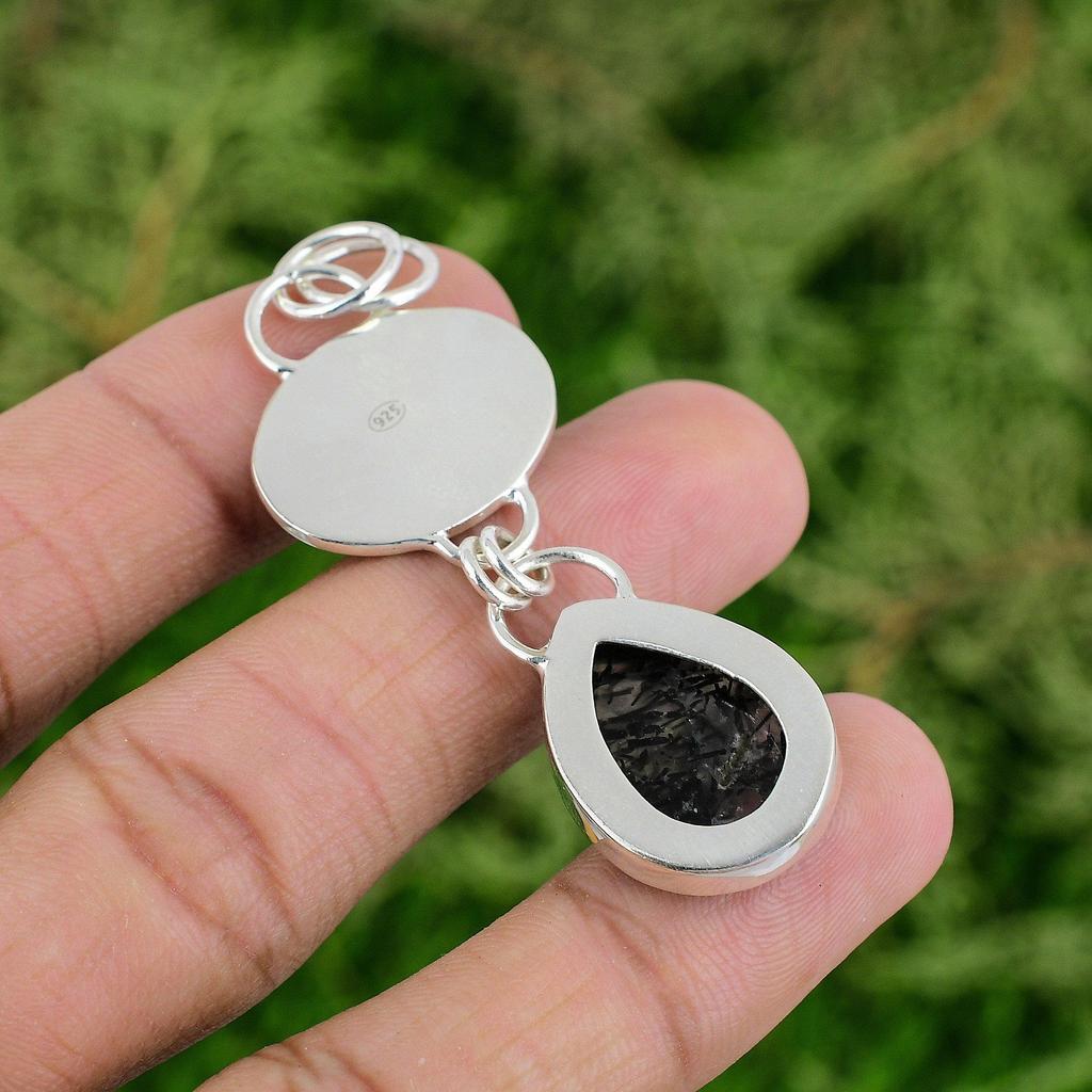 Серебро 925 пробы Груша Черный Рутилированный Кварц Драгоценный камень Жена Безель Подвеска Ювелирное изделие