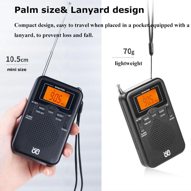 Mini AM FM Radio Portable Stereo Pocket Radios Speaker with LCD Display Support Time Alarm Best Reception Walkman Radio Player