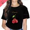 Летняя женская мода с принтом вишни, топы с круглым вырезом, футболки, цветочные графические рукава, женская уличная одежда, простая