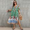 2023 Half Sleeve Summer Maxi Dress Indie Folk Plus Size Kaftan Casual V-neck Woman Clothing Beach Wear Swim Suit Cover Up Q1383