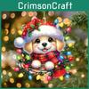 Flat Acrylic Christmas Surface Pendant With Cute Puppy Checkered Design Scarf