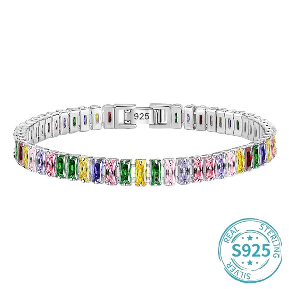 ALIZERO S925 Silver Bracelet Multicolor Zirconia Tennis Bracelets For Women Fashion Luxury Charm Jewelry