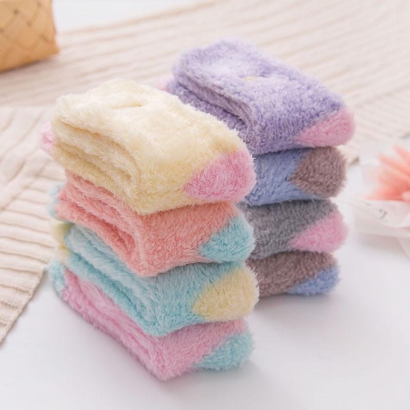 Fleece Lined Thickened Mid Calf Socks Solid Color Embroidered Coral Velvet Socks for Women Girls Macaron Colored Warm Postpartum Fleece Socks