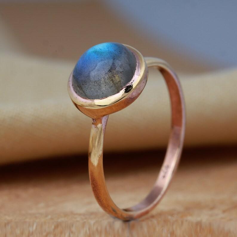 Labradorite Round Gemstone Ring, Rose Gold Ring, Handmade Jewelry, Statement Ring, 925 Sterling Silver
