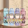 1PC Floral Sheep Cartoon Graphic,750ml Color Plastic Sports Water Bottle,Leakproof Flip Straw Lid,Suitable for Sports Office Home Use