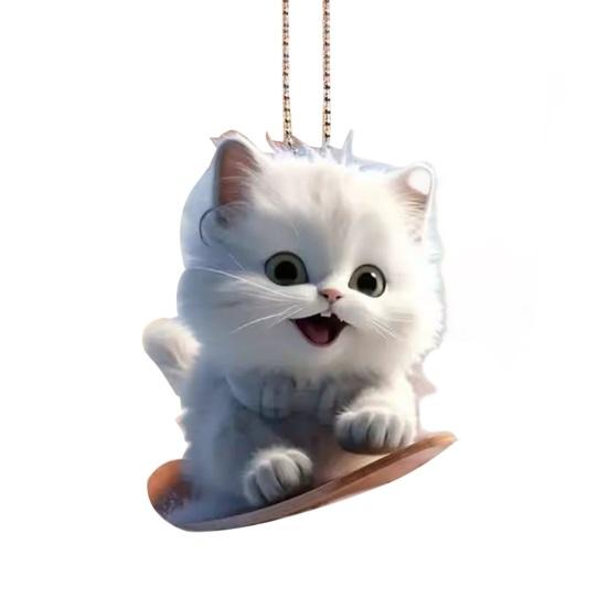 Kitten Pattern 2D Acrylic Ornament Christmas Car Mirror Hanging Decoration Backpack Auto Accessory Car Decoration