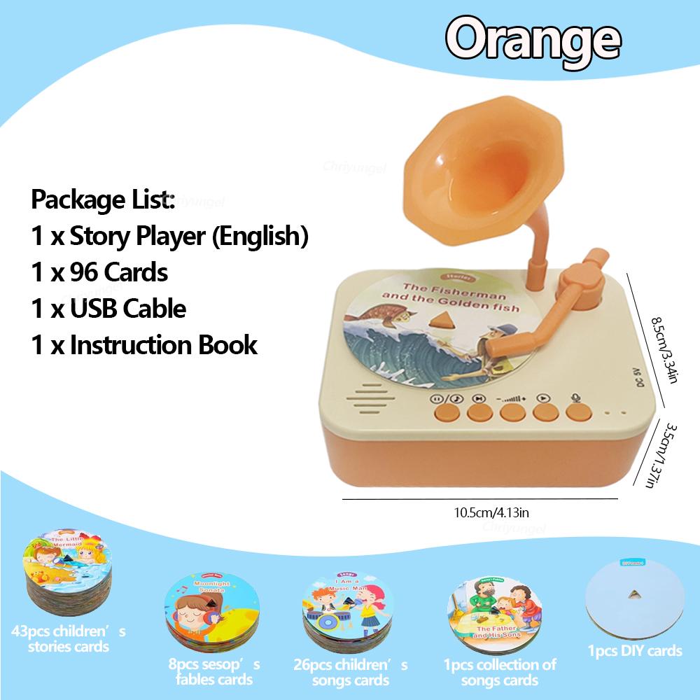 Kids Story Player Gramophone Music Toy with 93 Cards for Early Education Toddler Record Player Phonograph Learning Toys Gifts