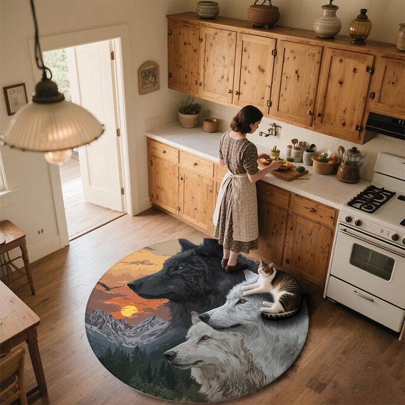 Круглый ковер «Три волка», ковер для гостиной, спальни, дивана, игровой комнаты, декор, нескользящий коврик для пола
