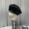2024 Новый атласный берет со стразами, женская модная черная шляпа художника, весенне-осенняя восьмиугольная шляпа Newsboy Gorras Casquette
