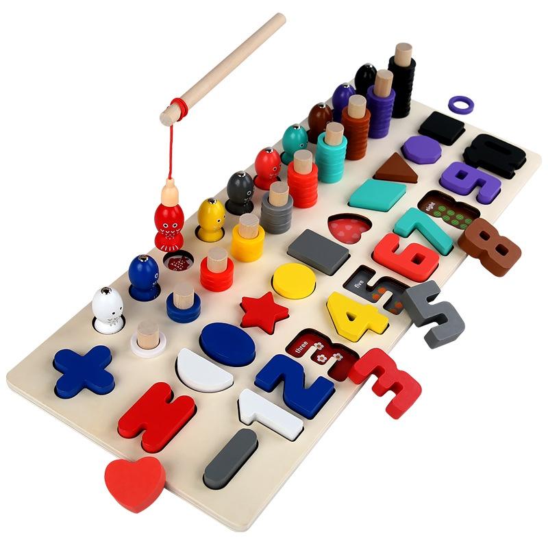 Interactive Wooden Counting Board Magnetic Fishing Game Cognitive Development Shape Recognition 45cm 19.5cm 5cm