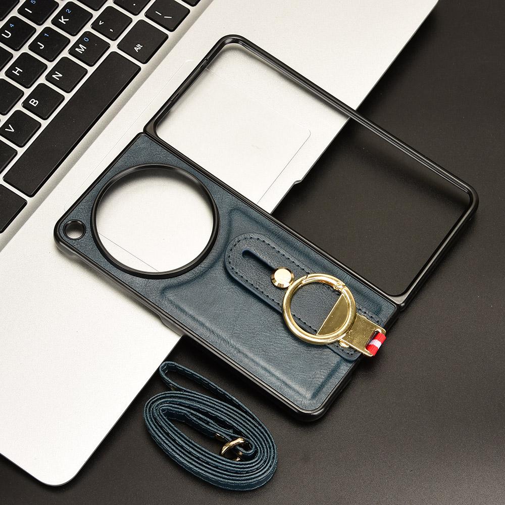 For OnePlus Open Back Cover PU Leather+PC Bottle Opener Ring Phone Cover