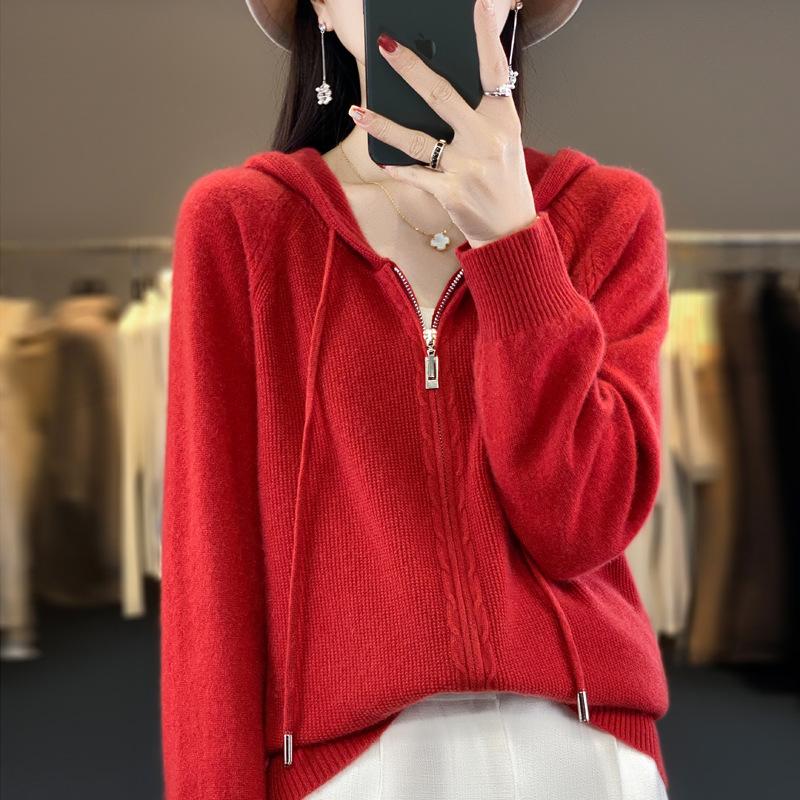 Women S Hooded Zip Up Knit Cardigan Thick Short Coat