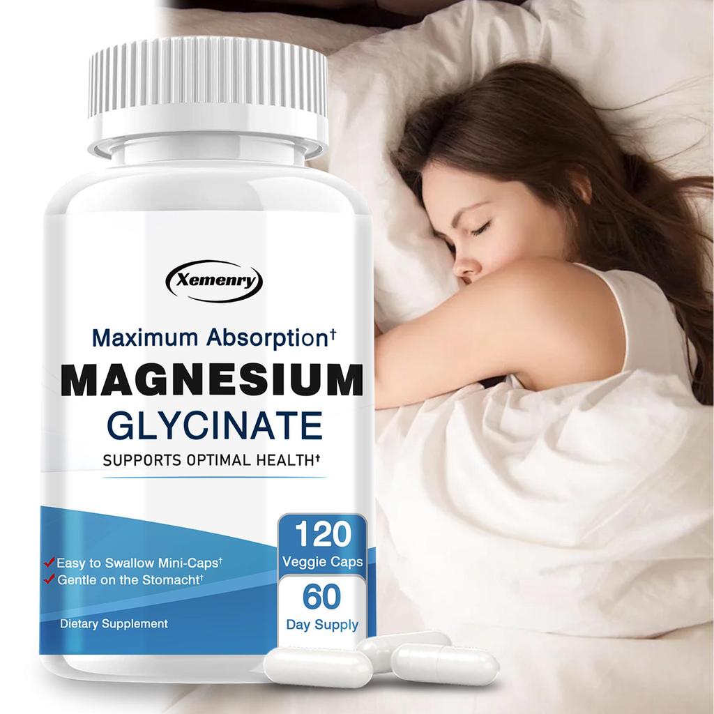 Magnesium Glycinate 500mg Capsules, Maximum Absorption Magnesium Supplement for Nerves Muscles Heart Mood