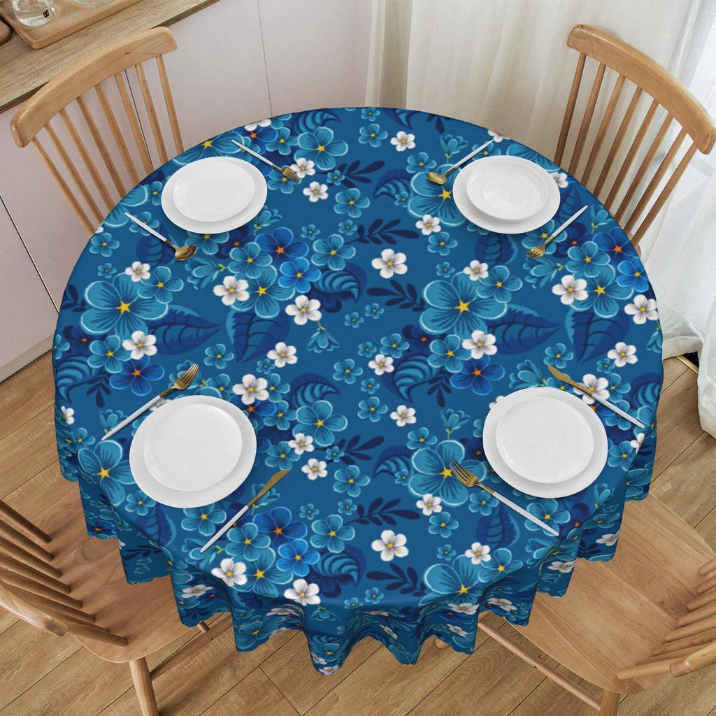Blue Forget Me Not Flowers Round Tablecloths 0 Inches Seamless Floral Pattern Table Cover for Parties Table Cloth