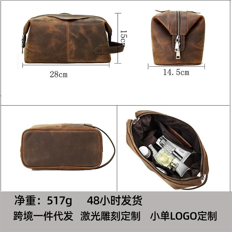 Mens Vintage Leather Clutch Bag Large Capacity Genuine Cowhide Handheld Purse Daily Use