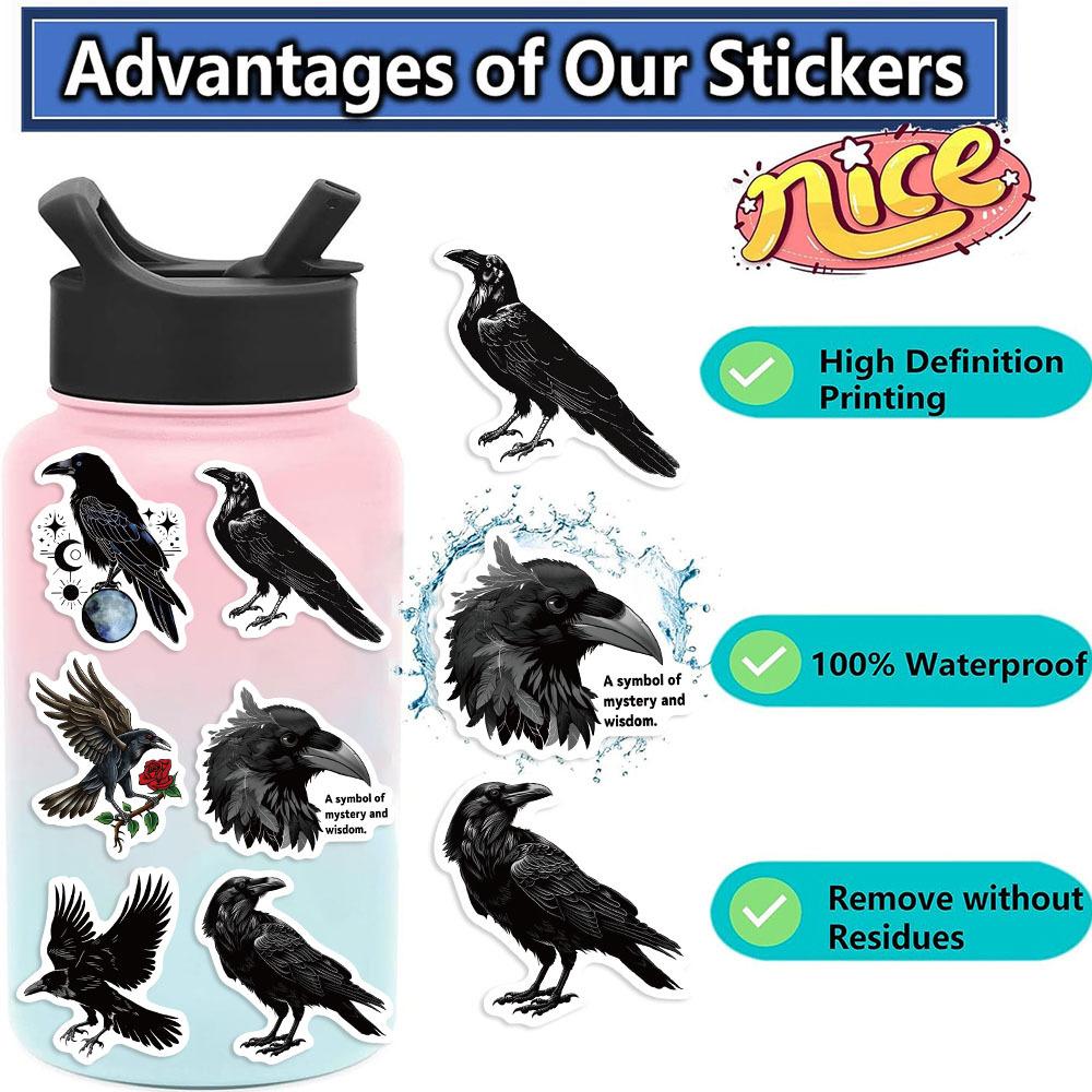 50 Cartoon Black Crow Doodle Stickers Decorate Guitar Notebook Suitcase DIY Waterproof Halloween Stickers