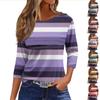Women's Fashion Casual Loose 3/4 Sleeve Striped Printed Round Neck Top