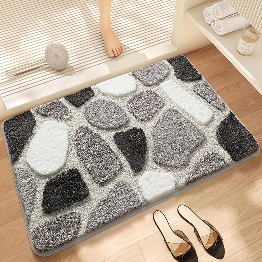 Pebble Pattern Soft Bath Mat Non Slip Bathroom Rug Plush Area Carpet for Bedroom Living Room Kitchen Entryway