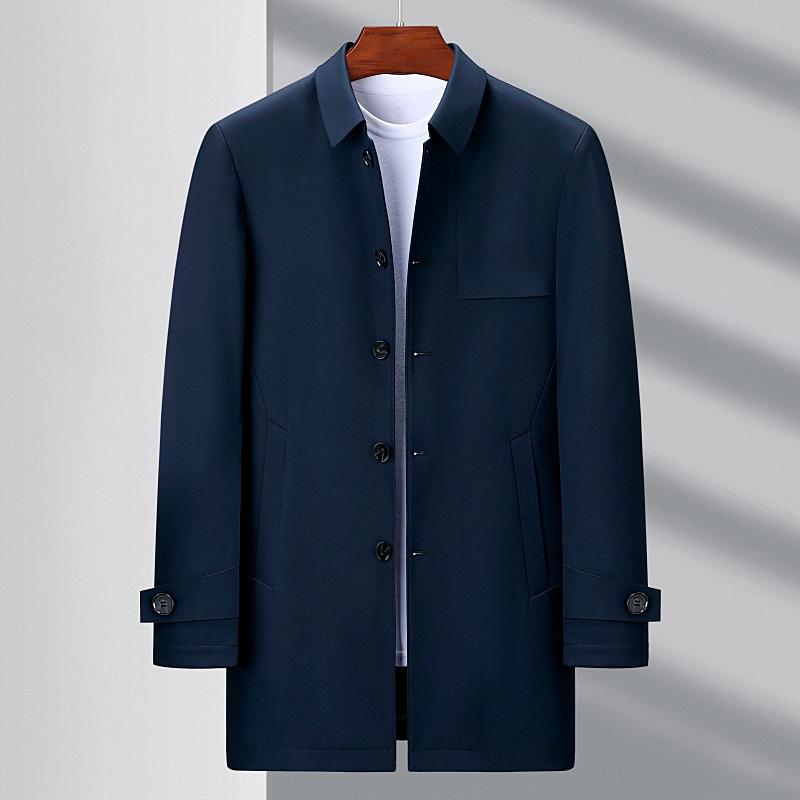 Аутентичная мужская куртка с лацканами из шелка тутового дерева, ветровка, мужское весенне-осеннее новое повседневное пальто средней длины в деловом стиле