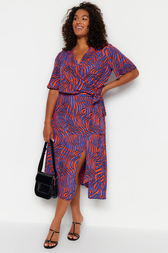 Женская модная коричневая трикотажная юбка большого размера больших размеров с разрезом