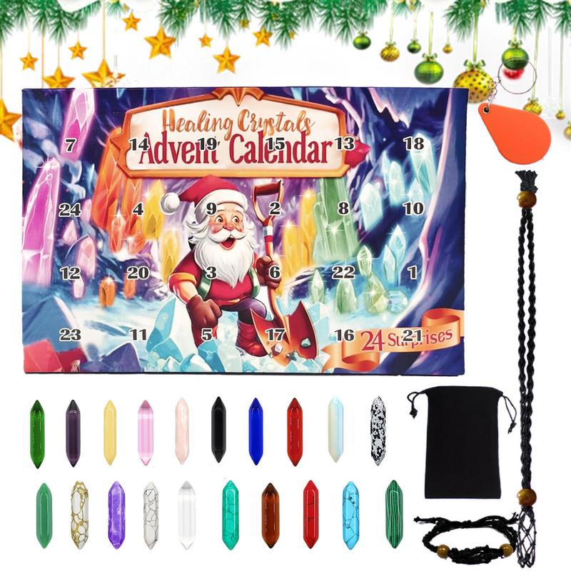 Кристальный Адвент-календарь 2024 24-дневный календарь обратного отсчета Драгоценные камни Адвент-календарь для любителей кристаллов Кристаллы Ожерелье Обратный отсчет