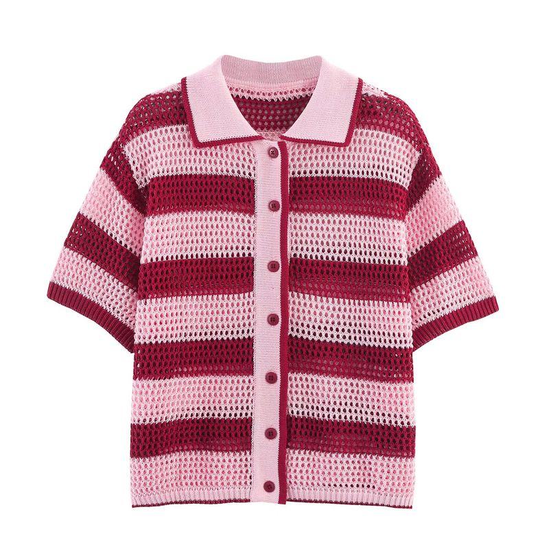 Araltay New Arrival Fashion Style Women's Fashion All-Match Minimalist Stripes Polo Shirt Knitting Coat Shorts