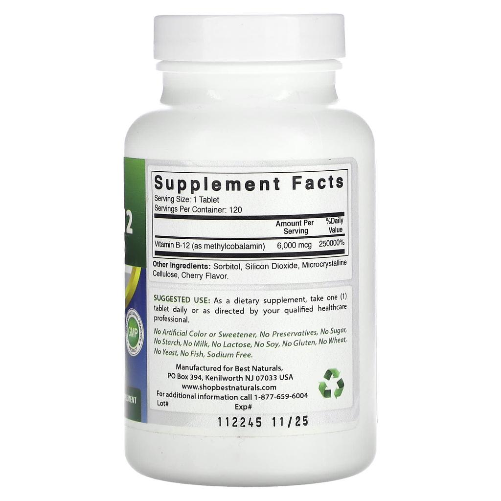 Vitamin B-12 (Methylcobalamin), 6,000Mcg, 120 Tablets